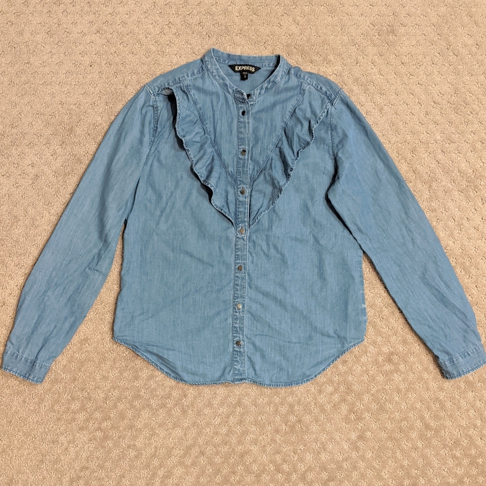 2/$9 Express blue denim chambray button down shirt